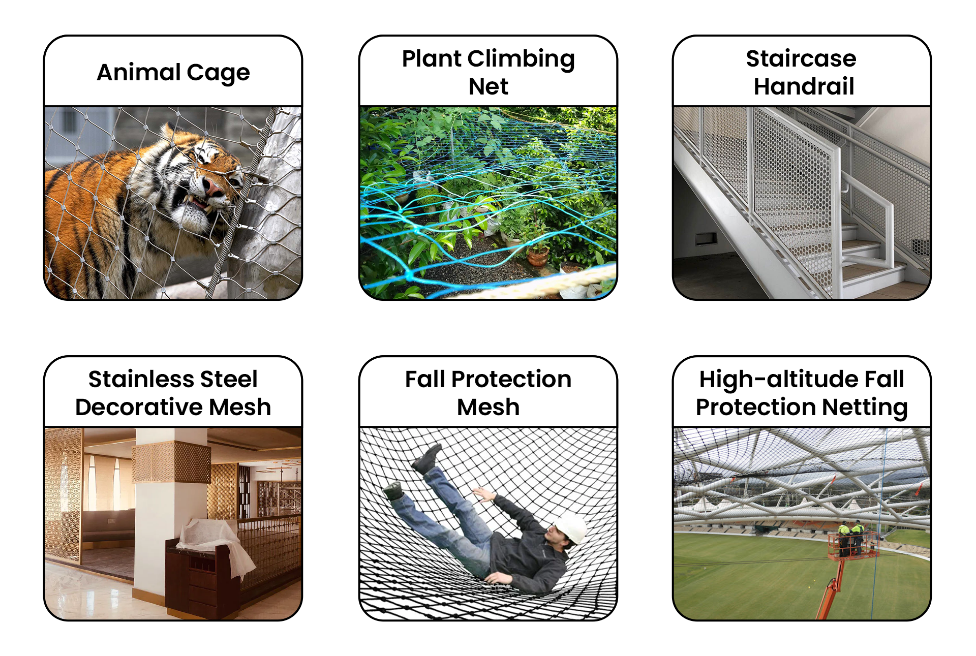 A graphic showing the applications of cable mesh