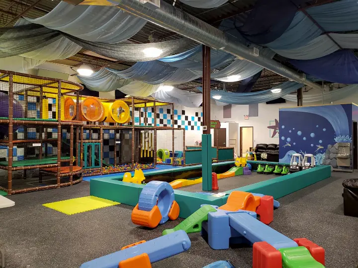 an indoor playground with different elements