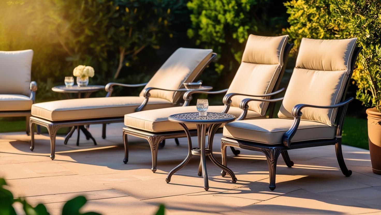 Elegant cast aluminum furniture designed for durability and style, perfect for outdoor spaces.