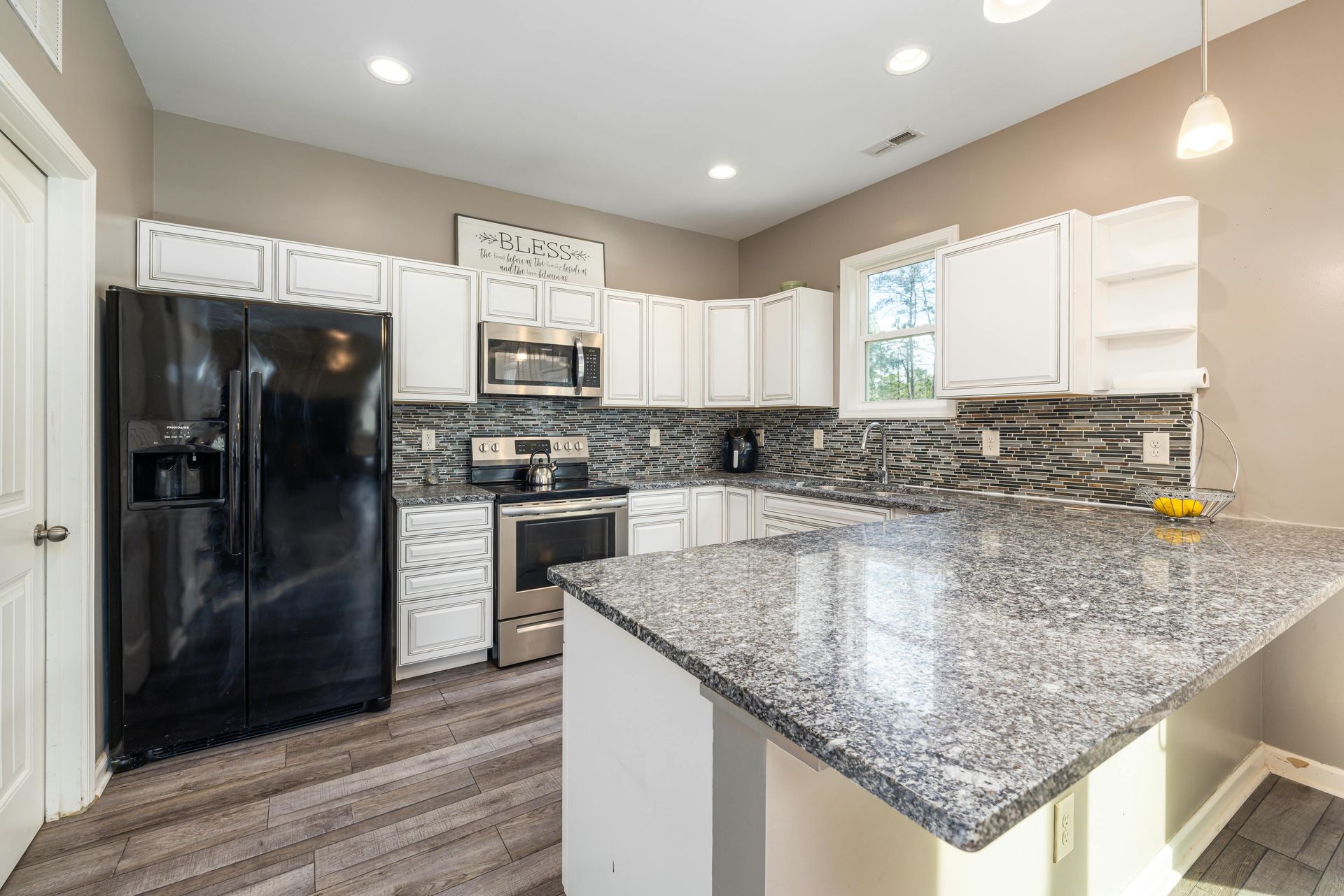 A sleek granite countertop