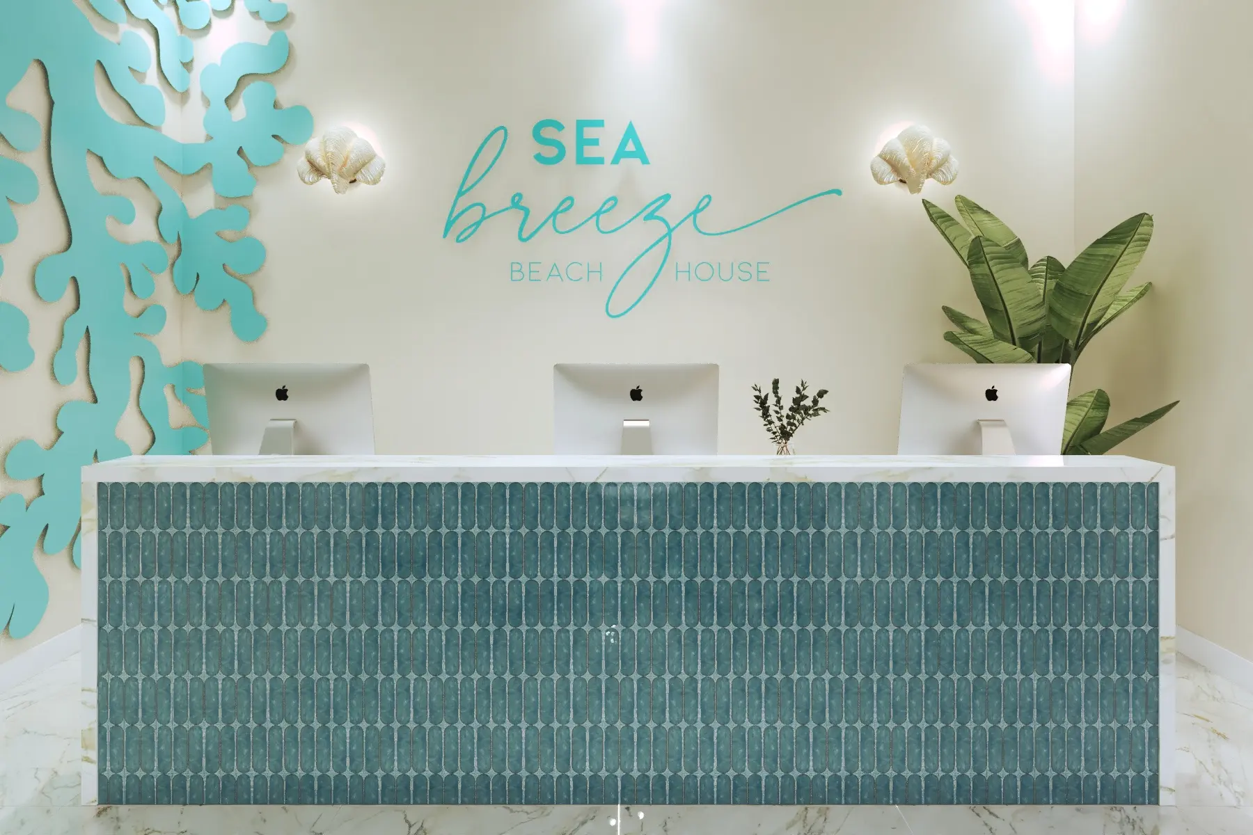 ea Breeze Beach House Hotel Lobby - A Welcoming Coastal Retreat Hotel lobby of Sea Breeze Beach House featuring modern decor, comfortable seating, and coastal ambiance.